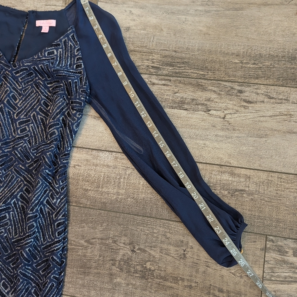 Lilly Pulitzer Navy and Metallic  Silver Dress Sz 0 - Picture 10 of 10